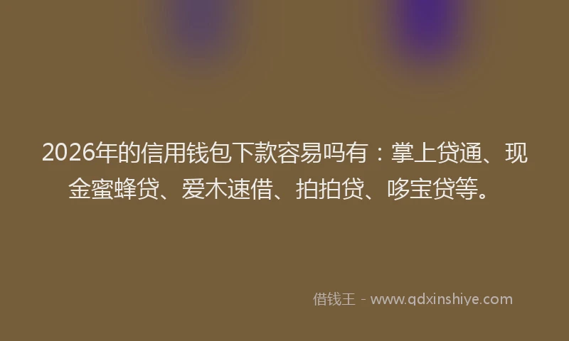 2026年的信用钱包下款容易吗有：掌上贷通、现金蜜蜂贷、爱木速借、拍拍贷、哆宝贷等。