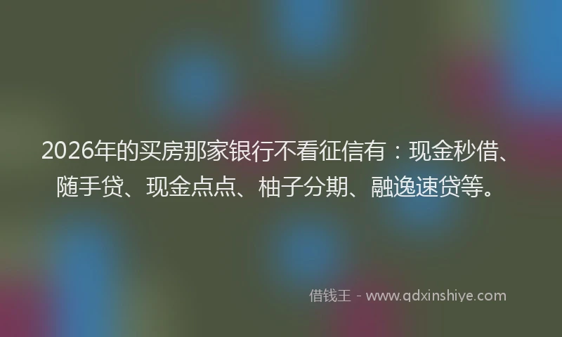 2026年的买房那家银行不看征信有：现金秒借、随手贷、现金点点、柚子分期、融逸速贷等。