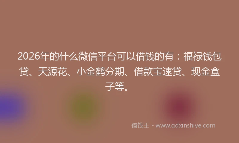 2026年的什么微信平台可以借钱的有：福禄钱包贷、天源花、小金鹤分期、借款宝速贷、现金盒子等。