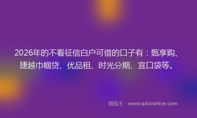 2026年的不看征信白户可借的口子有：甄享购、捷越巾帼贷、优品租、时光分期、宜口袋等。