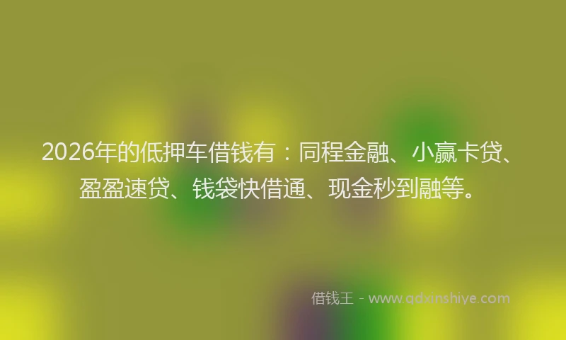 2026年的低押车借钱有：同程金融、小赢卡贷、盈盈速贷、钱袋快借通、现金秒到融等。