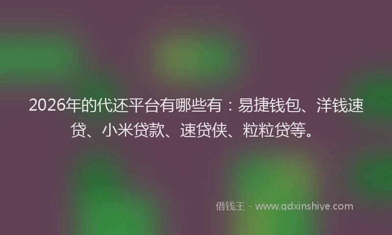 2026年的代还平台有哪些有：易捷钱包、洋钱速贷、小米贷款、速贷侠、粒粒贷等。