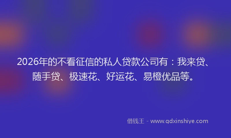 2026年的不看征信的私人贷款公司有：我来贷、随手贷、极速花、好运花、易橙优品等。