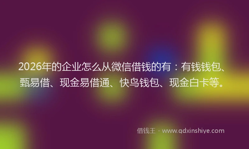 2026年的企业怎么从微信借钱的有：有钱钱包、甄易借、现金易借通、快鸟钱包、现金白卡等。