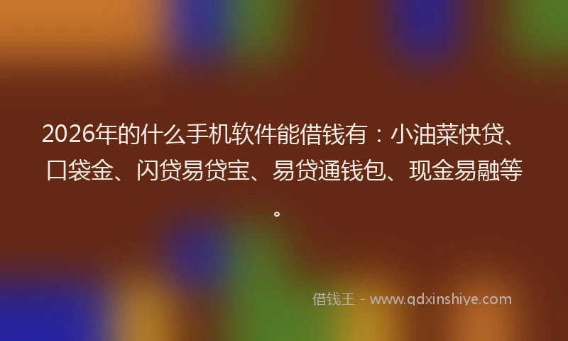2026年的什么手机软件能借钱有：小油菜快贷、口袋金、闪贷易贷宝、易贷通钱包、现金易融等。