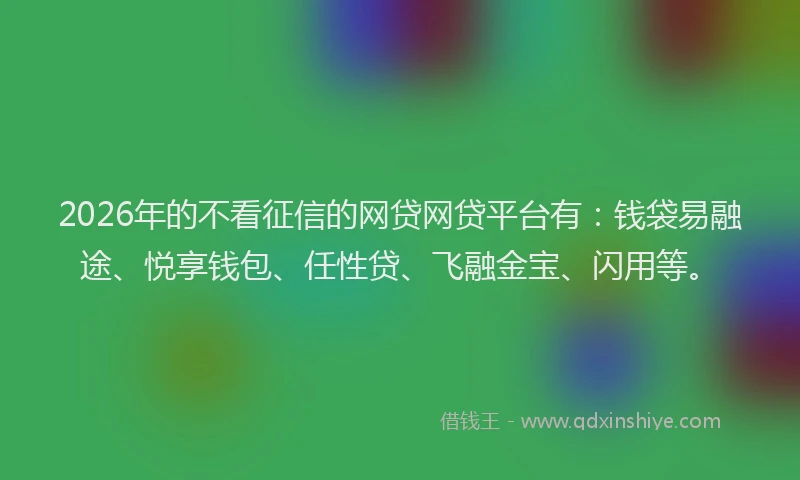 2026年的不看征信的网贷网贷平台有：钱袋易融途、悦享钱包、任性贷、飞融金宝、闪用等。