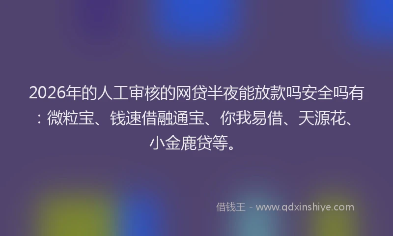 2026年的人工审核的网贷半夜能放款吗安全吗有：微粒宝、钱速借融通宝、你我易借、天源花、小金鹿贷等。