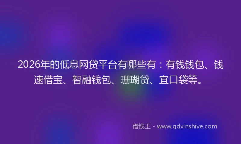 2026年的低息网贷平台有哪些有：有钱钱包、钱速借宝、智融钱包、珊瑚贷、宜口袋等。