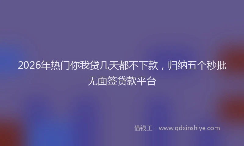 2026年热门你我贷几天都不下款，归纳五个秒批无面签贷款平台