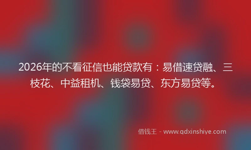 2026年的不看征信也能贷款有：易借速贷融、三枝花、中益租机、钱袋易贷、东方易贷等。