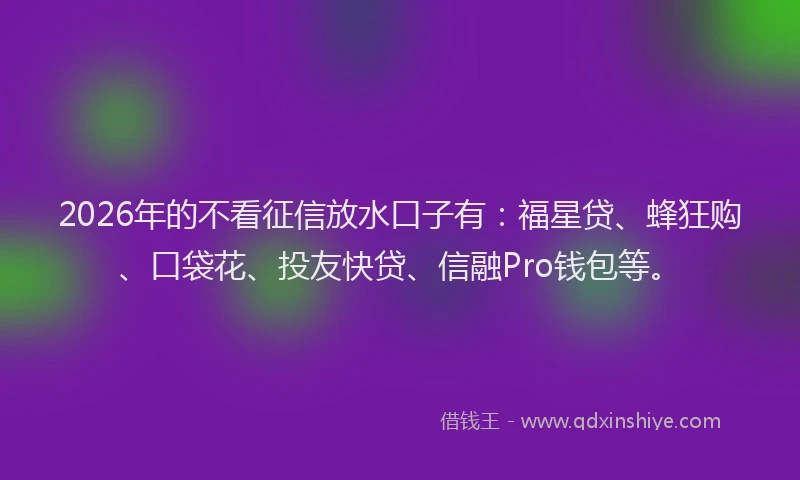 2026年的不看征信放水口子有：福星贷、蜂狂购、口袋花、投友快贷、信融Pro钱包等。