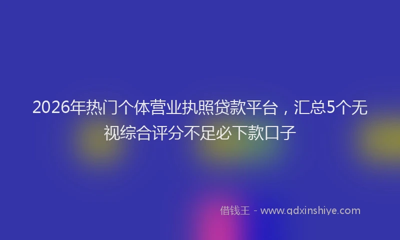 2026年热门个体营业执照贷款平台，汇总5个无视综合评分不足必下款口子