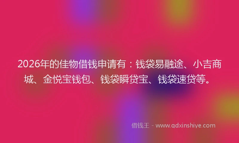 2026年的佳物借钱申请有：钱袋易融途、小吉商城、金悦宝钱包、钱袋瞬贷宝、钱袋速贷等。