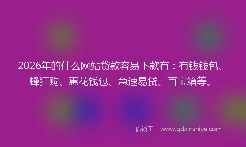 2026年的什么网站贷款容易下款有：有钱钱包、蜂狂购、惠花钱包、急速易贷、百宝箱等。