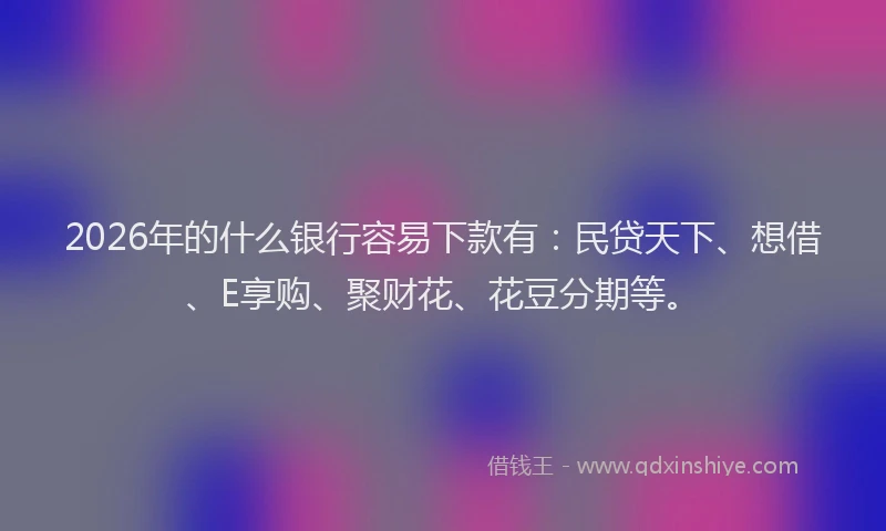 2026年的什么银行容易下款有：民贷天下、想借、E享购、聚财花、花豆分期等。