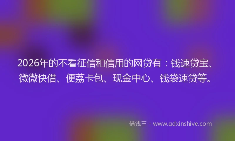 2026年的不看征信和信用的网贷有：钱速贷宝、微微快借、便荔卡包、现金中心、钱袋速贷等。