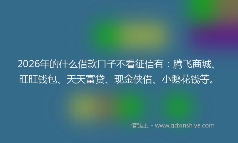 2026年的什么借款口子不看征信有：腾飞商城、旺旺钱包、天天富贷、现金侠借、小鹅花钱等。