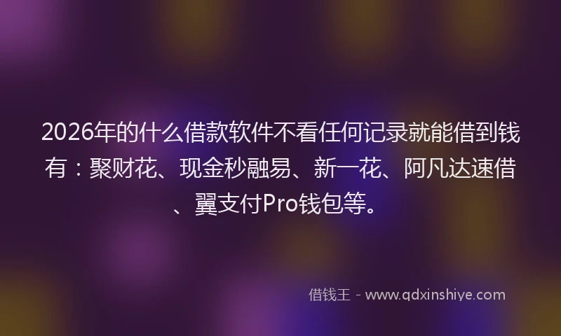 2026年的什么借款软件不看任何记录就能借到钱有：聚财花、现金秒融易、新一花、阿凡达速借、翼支付Pro钱包等。