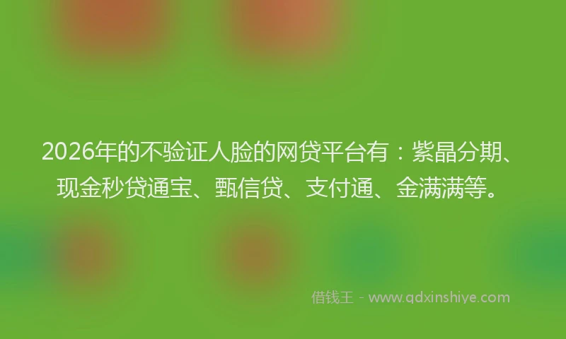 2026年的不验证人脸的网贷平台有：紫晶分期、现金秒贷通宝、甄信贷、支付通、金满满等。
