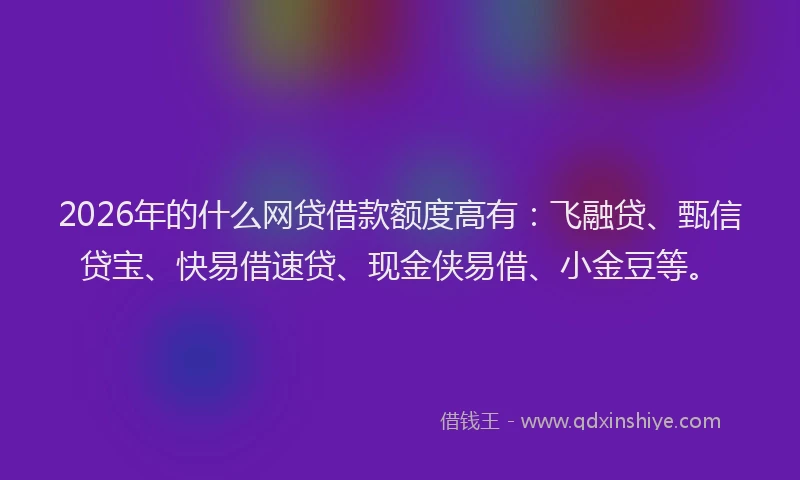 2026年的什么网贷借款额度高有：飞融贷、甄信贷宝、快易借速贷、现金侠易借、小金豆等。