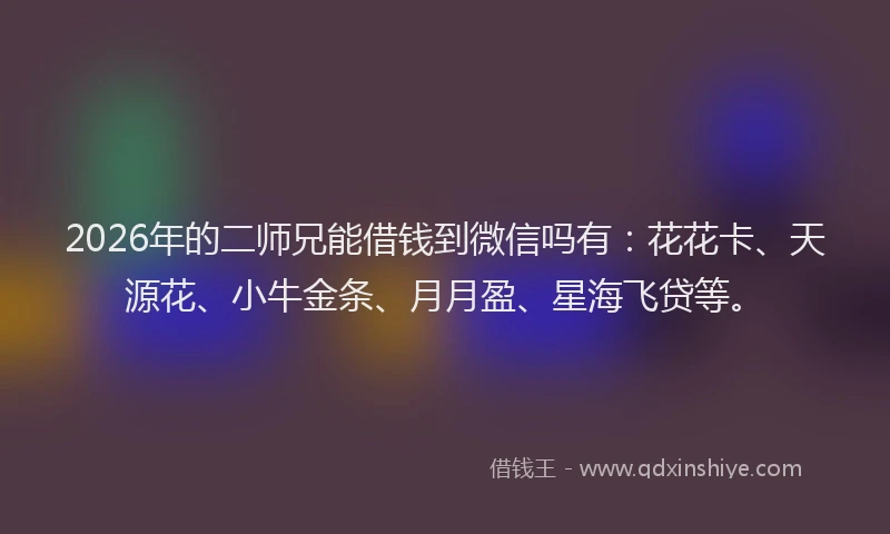 2026年的二师兄能借钱到微信吗有：花花卡、天源花、小牛金条、月月盈、星海飞贷等。