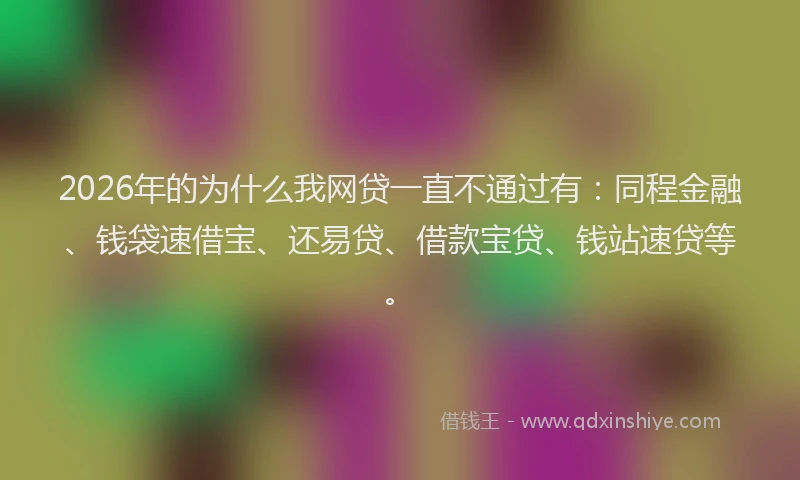 2026年的为什么我网贷一直不通过有：同程金融、钱袋速借宝、还易贷、借款宝贷、钱站速贷等。