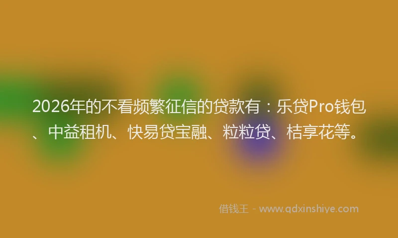 2026年的不看频繁征信的贷款有：乐贷Pro钱包、中益租机、快易贷宝融、粒粒贷、桔享花等。