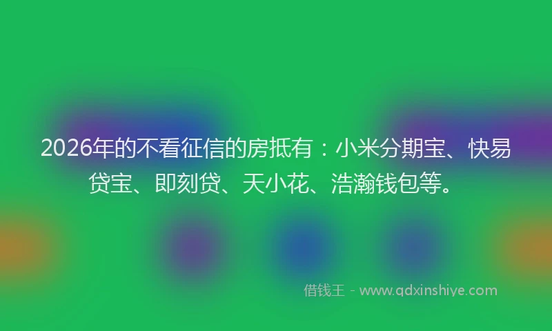2026年的不看征信的房抵有：小米分期宝、快易贷宝、即刻贷、天小花、浩瀚钱包等。