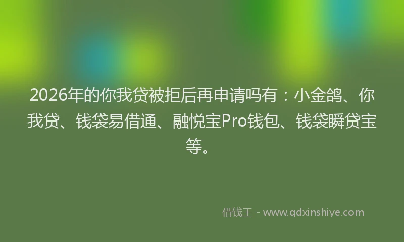 2026年的你我贷被拒后再申请吗有：小金鸽、你我贷、钱袋易借通、融悦宝Pro钱包、钱袋瞬贷宝等。