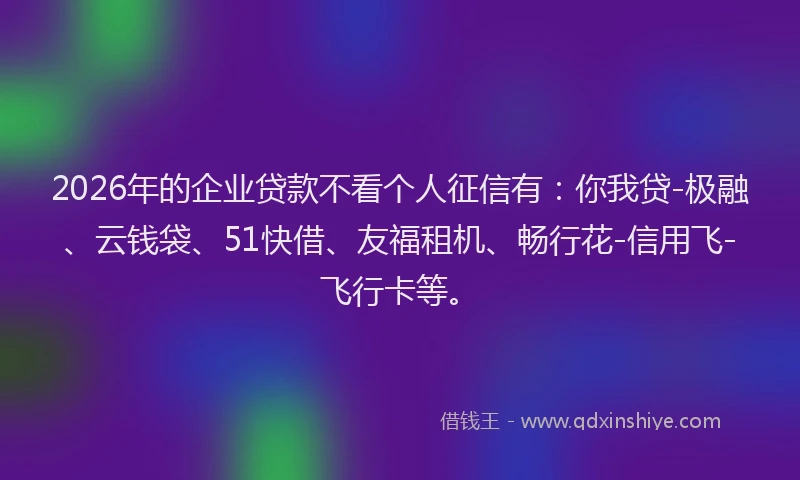 2026年的企业贷款不看个人征信有：你我贷-极融、云钱袋、51快借、友福租机、畅行花-信用飞-飞行卡等。