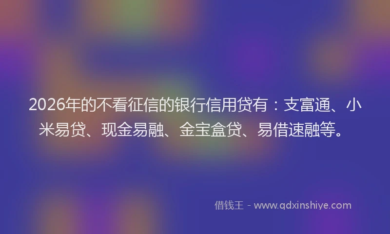 2026年的不看征信的银行信用贷有：支富通、小米易贷、现金易融、金宝盒贷、易借速融等。