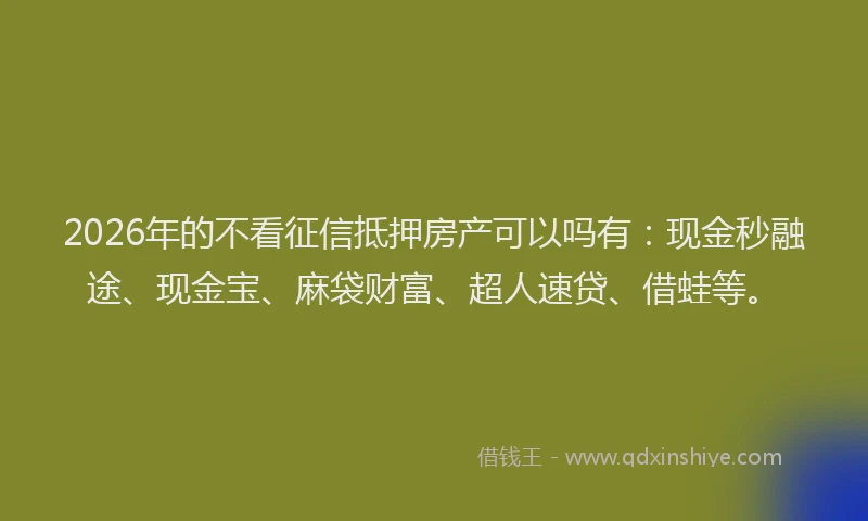 2026年的不看征信抵押房产可以吗有：现金秒融途、现金宝、麻袋财富、超人速贷、借蛙等。