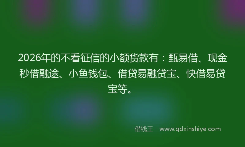 2026年的不看征信的小额货款有：甄易借、现金秒借融途、小鱼钱包、借贷易融贷宝、快借易贷宝等。