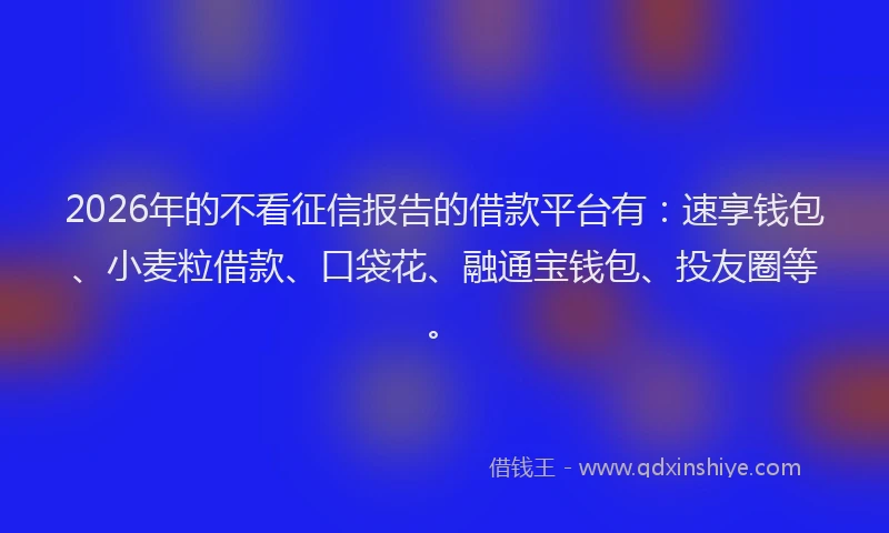 2026年的不看征信报告的借款平台有：速享钱包、小麦粒借款、口袋花、融通宝钱包、投友圈等。