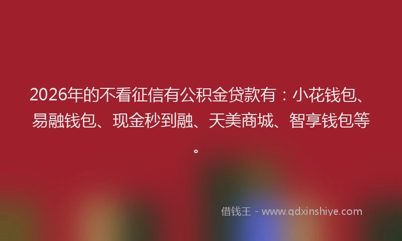 2026年的不看征信有公积金贷款有：小花钱包、易融钱包、现金秒到融、天美商城、智享钱包等。