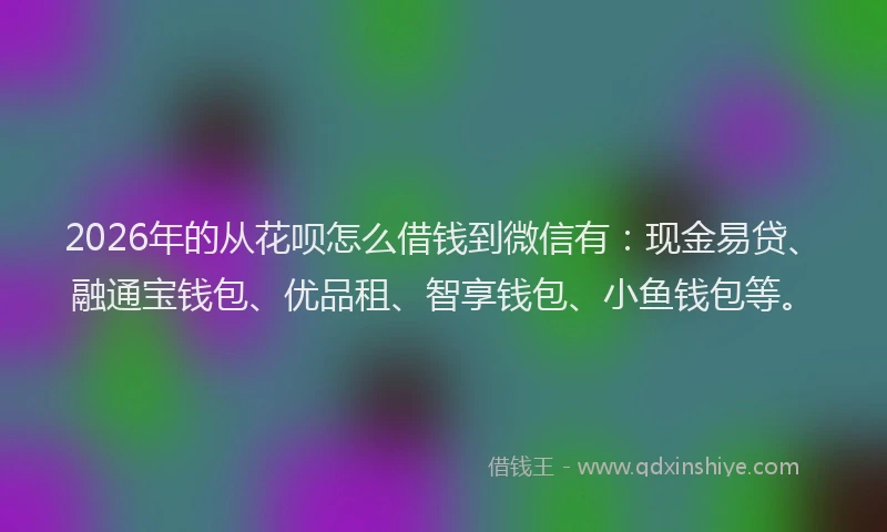 2026年的从花呗怎么借钱到微信有：现金易贷、融通宝钱包、优品租、智享钱包、小鱼钱包等。