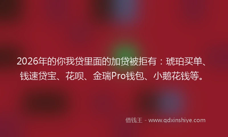 2026年的你我贷里面的加贷被拒有：琥珀买单、钱速贷宝、花呗、金瑞Pro钱包、小鹅花钱等。
