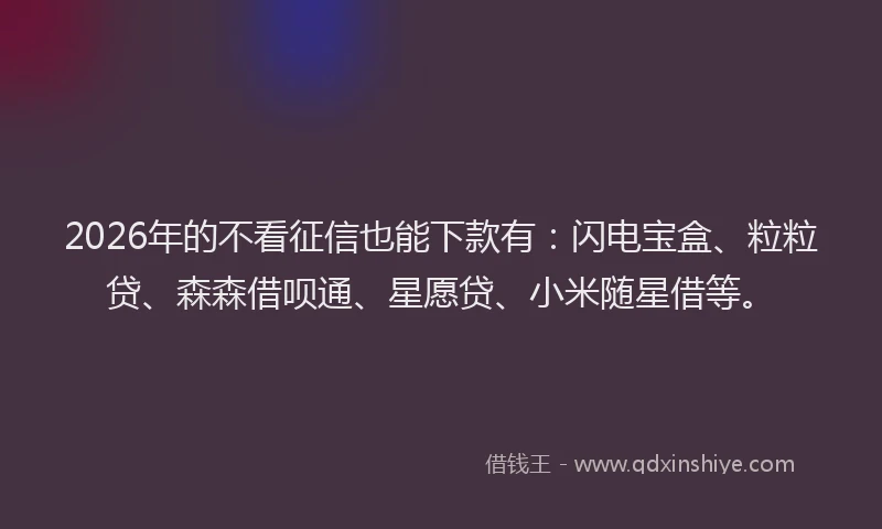 2026年的不看征信也能下款有：闪电宝盒、粒粒贷、森森借呗通、星愿贷、小米随星借等。