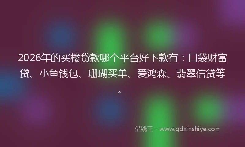 2026年的买楼贷款哪个平台好下款有：口袋财富贷、小鱼钱包、珊瑚买单、爱鸿森、翡翠信贷等。