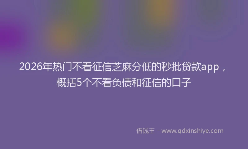 2026年热门不看征信芝麻分低的秒批贷款app，概括5个不看负债和征信的口子