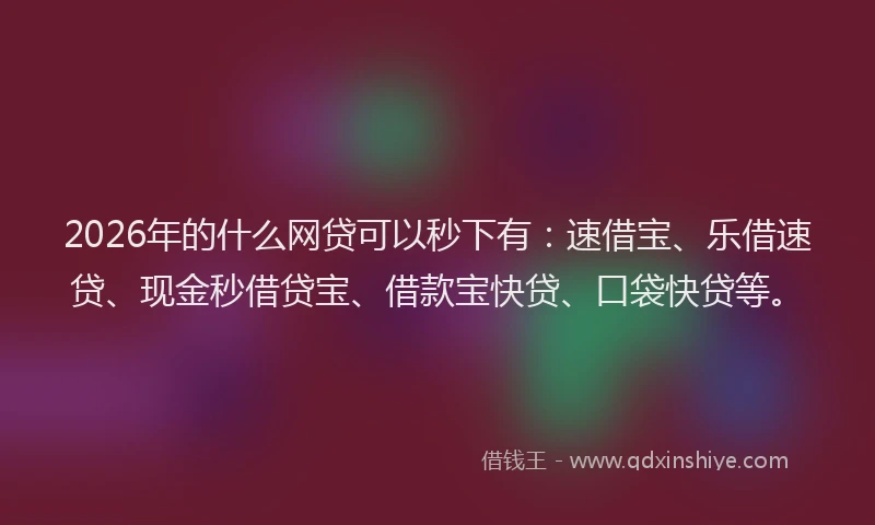 2026年的什么网贷可以秒下有：速借宝、乐借速贷、现金秒借贷宝、借款宝快贷、口袋快贷等。