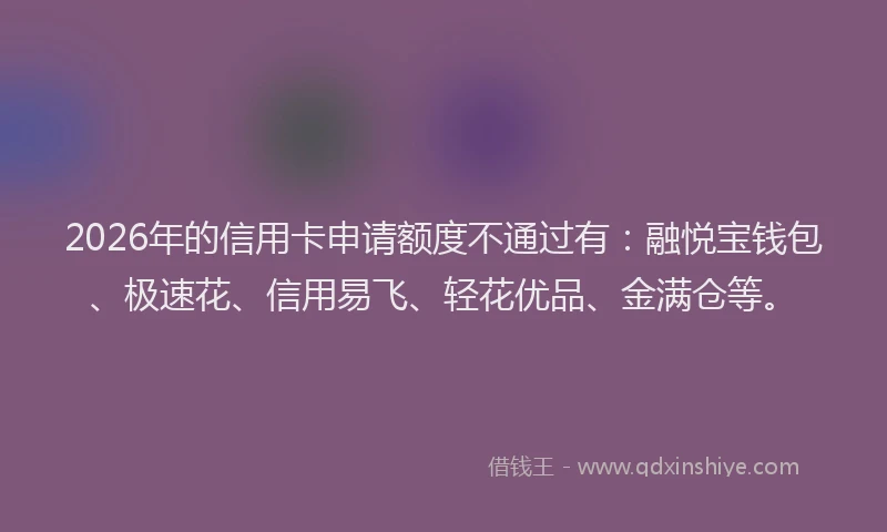 2026年的信用卡申请额度不通过有：融悦宝钱包、极速花、信用易飞、轻花优品、金满仓等。