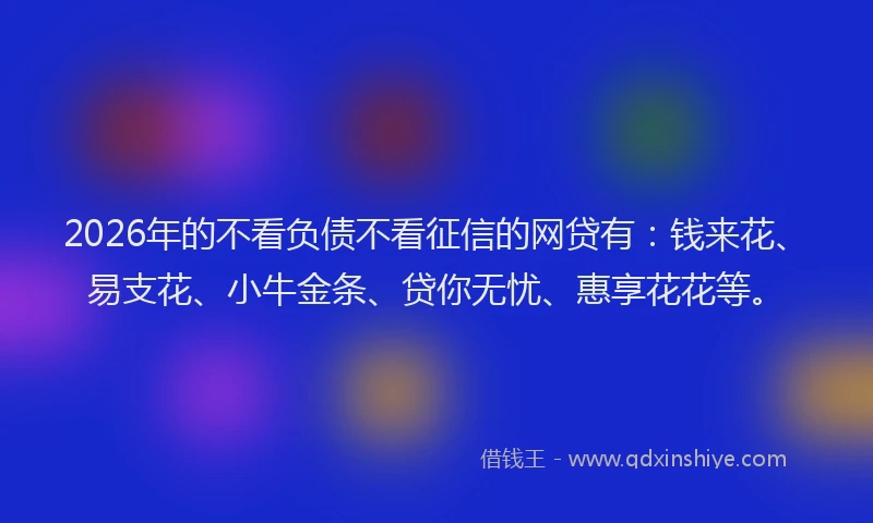 2026年的不看负债不看征信的网贷有：钱来花、易支花、小牛金条、贷你无忧、惠享花花等。