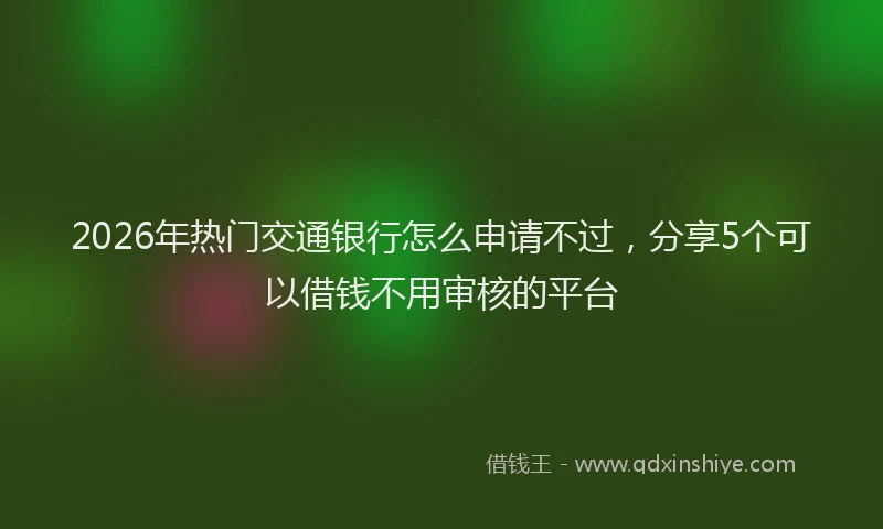 2026年热门交通银行怎么申请不过，分享5个可以借钱不用审核的平台