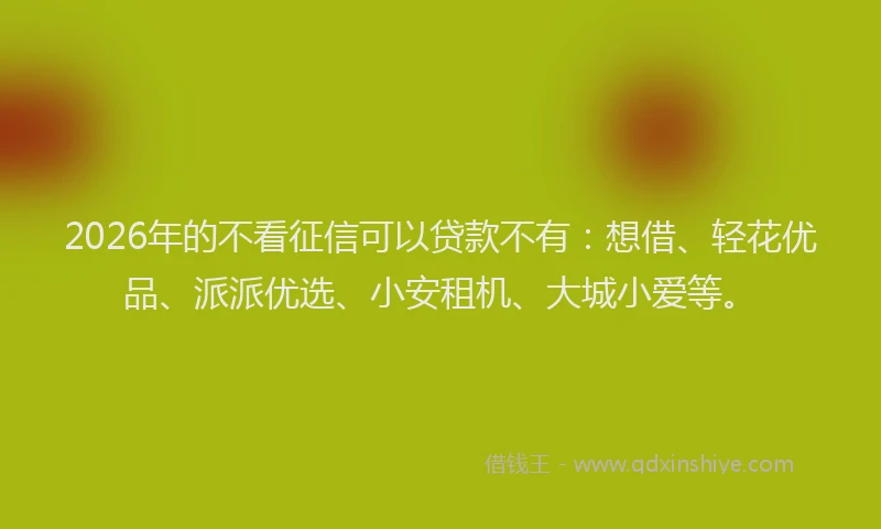 2026年的不看征信可以贷款不有：想借、轻花优品、派派优选、小安租机、大城小爱等。