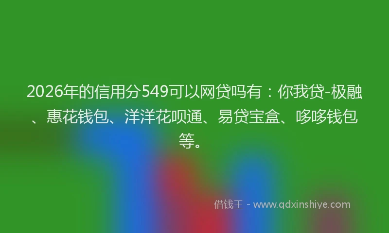 2026年的信用分549可以网贷吗有：你我贷-极融、惠花钱包、洋洋花呗通、易贷宝盒、哆哆钱包等。