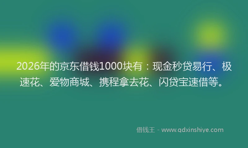 2026年的京东借钱1000块有：现金秒贷易行、极速花、爱物商城、携程拿去花、闪贷宝速借等。