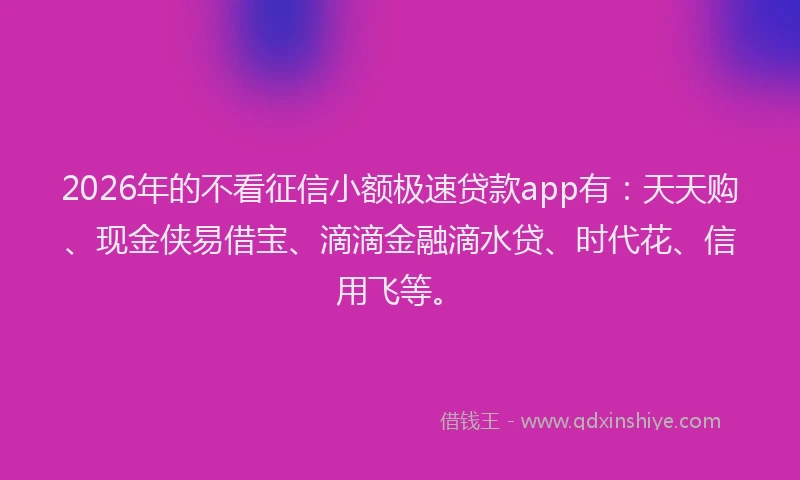 2026年的不看征信小额极速贷款app有：天天购、现金侠易借宝、滴滴金融滴水贷、时代花、信用飞等。