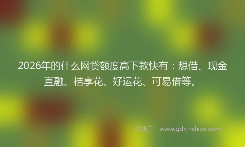 2026年的什么网贷额度高下款快有：想借、现金直融、桔享花、好运花、可易借等。