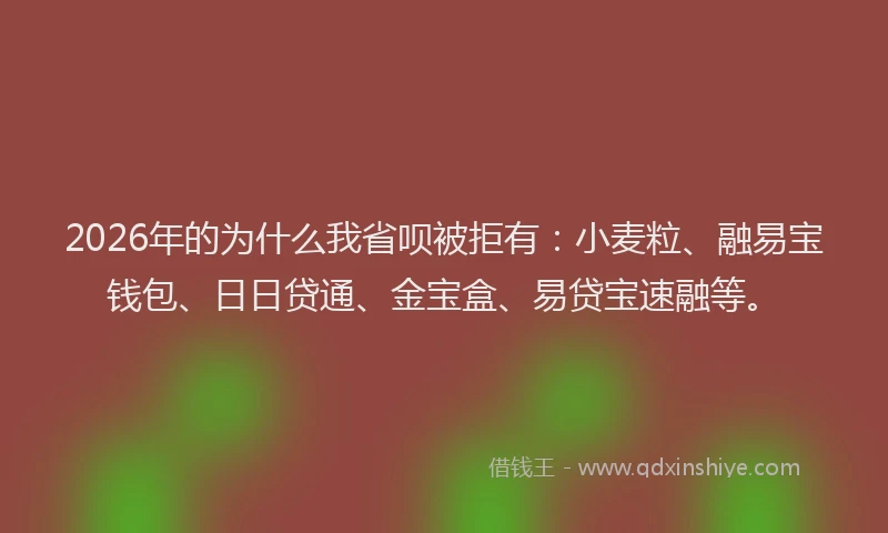 2026年的为什么我省呗被拒有：小麦粒、融易宝钱包、日日贷通、金宝盒、易贷宝速融等。